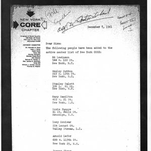 partial list of active members from early New York CORE - December, 1961