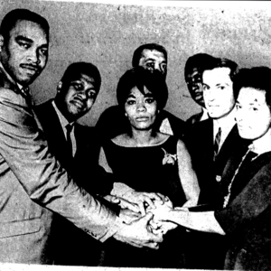 1964 photo of New York CORE Members, including Ronald Stark, Auttie Boatswain, Jewell Curvin, James Springer and John Milton with Harlem CORE chairman Marshall England
