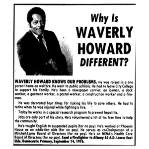 campaign ad for Harlem CORE member Waverly Howard